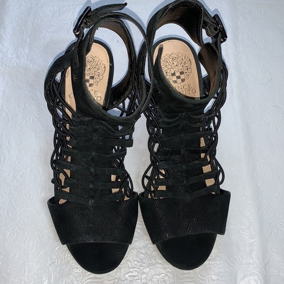 Vince Camuto Black Evel Caged Open Toe Sandal - Picture 4 of 5